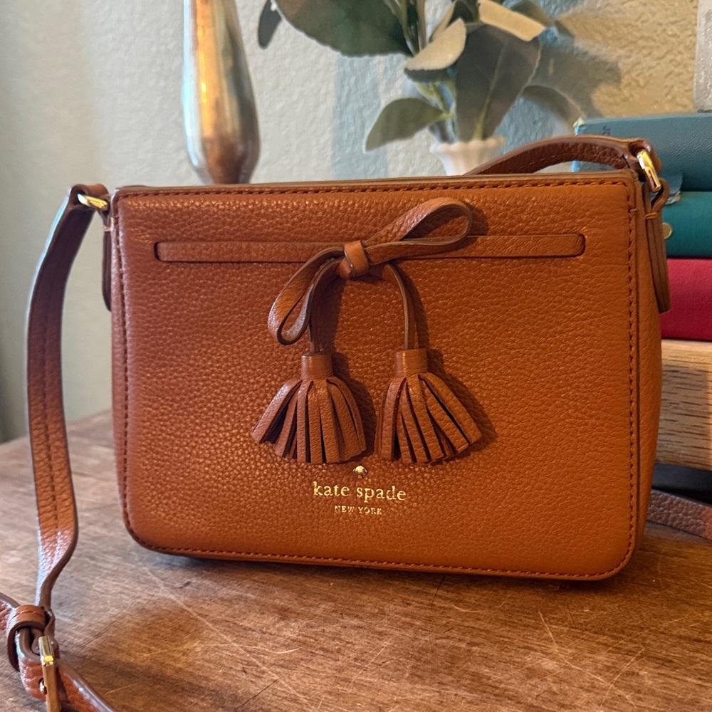 Kate Spade Brown Pebbled Leather Tassel Crossbody Bag - Picture 2 of 10